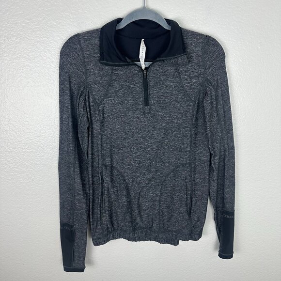 Lululemon Pace Pusher 1/2 Zip Heathered Black / Black 6 Luon Light Athletic - Picture 2 of 11